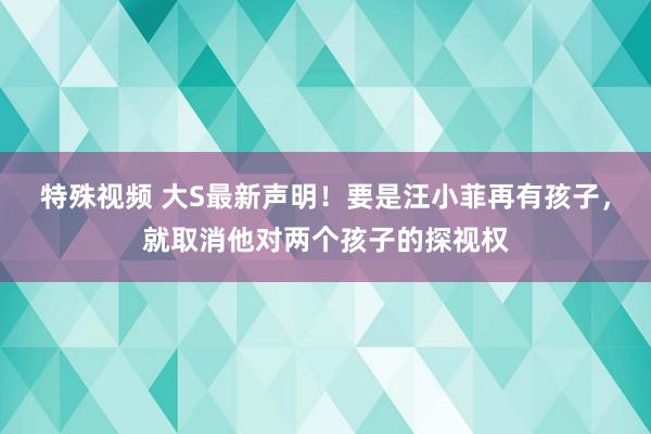 特殊视频 大S最新声明！要是汪小菲再有孩子，就取消他对两个孩子的探视权