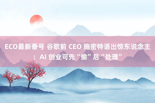 ECO最新番号 谷歌前 CEO 施密特语出惊东说念主：AI 创业可先“偷”后“处理”