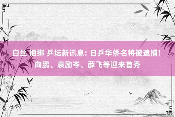 白丝 捆绑 乒坛新讯息: 日乒华侨名将被逮捕! 向鹏、袁励岑、薛飞等迎来首秀