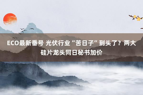 ECO最新番号 光伏行业“苦日子”到头了？两大硅片龙头同日秘书加价